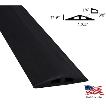 Electriduct Cable Protector, 7/16 in H, 12 ft L, 2-3/4 in W, 2 Channel, Rubber, Black D-3-12-BK